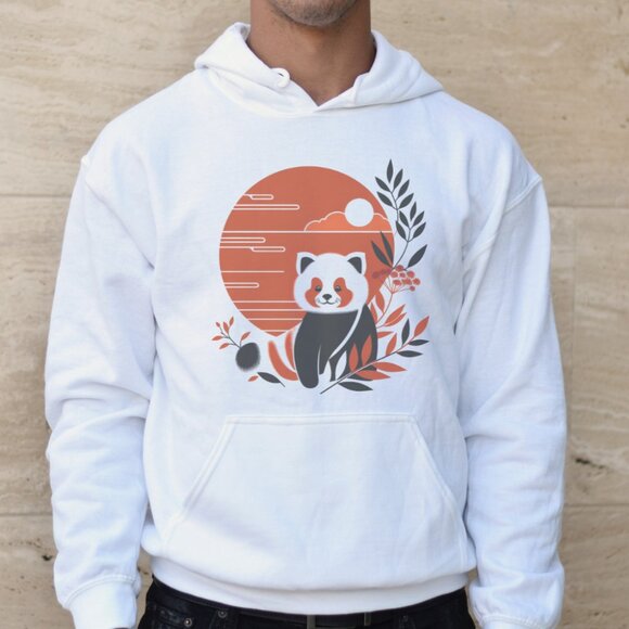 Red Panda Hoodie Cute Nature Graphic Sweatshirt With Sunset Design - Picture 4 of 5
